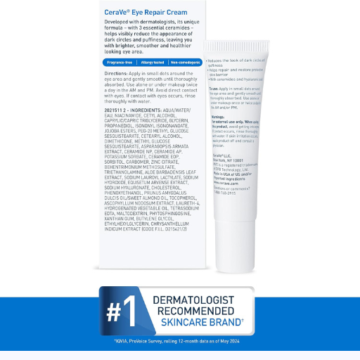 CeraVe Eye Repair Cream Under Eye Cream for Dark Circles 14ml