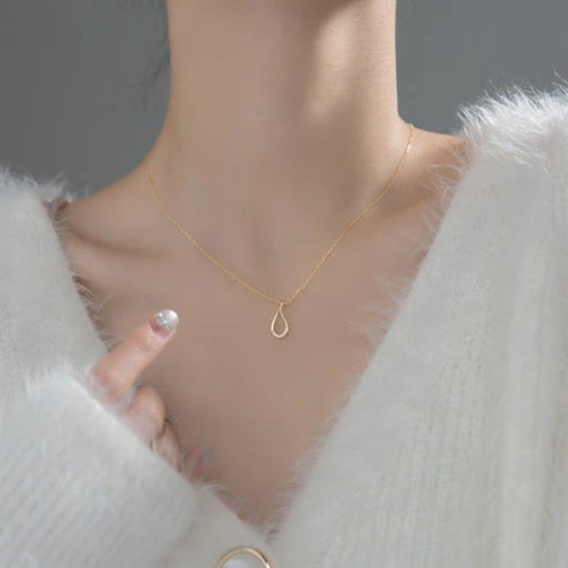 Silver Necklace Hollow Drop-Shaped Diamond-Studded
