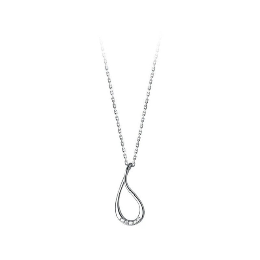 Silver Necklace Hollow Drop-Shaped Diamond-Studded