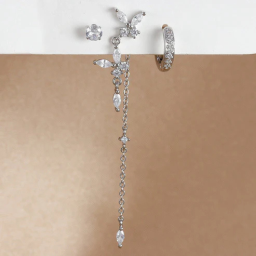 Three-piece Earrings Fashion Zircon Butterfly