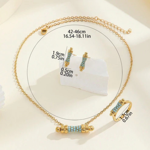 Index Finger Ring Necklace And Earring Suit Acrylic Inlaid