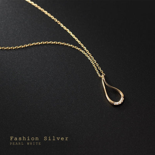 Silver Necklace Hollow Drop-Shaped Diamond-Studded