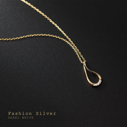 Silver Necklace Hollow Drop-Shaped Diamond-Studded