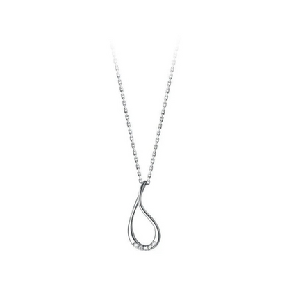 Silver Necklace Hollow Drop-Shaped Diamond-Studded