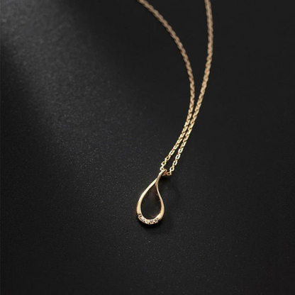 Silver Necklace Hollow Drop-Shaped Diamond-Studded